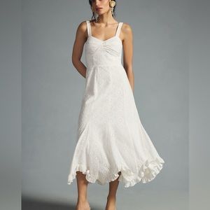 Anthropologie Hutch Printed Twist Front Ruffle Hem Dress in White